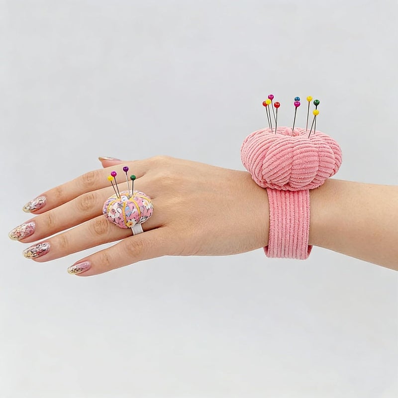 Memfish Store Elastic Wrist Pin Cushion Ring Pincushions Needlework DIY Handcraft Needles Holder for Sewing and Quilting with 1 Elastic Strap Finger Ring Pincushions Pumpkin Shaped - Image 3